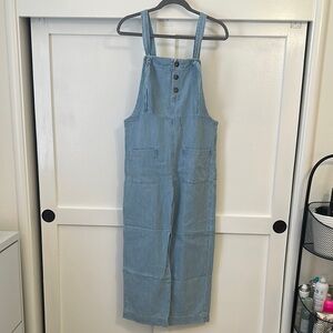 Sezane Blue Jumpsuit with Square Neckline and Wide Straps